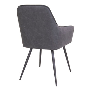 Esszimmerstuhl – Dunkelgraues PU Leder, Schwarzes Metallgestell, Ergonomische Sitzform - Harbo | House Nordic
