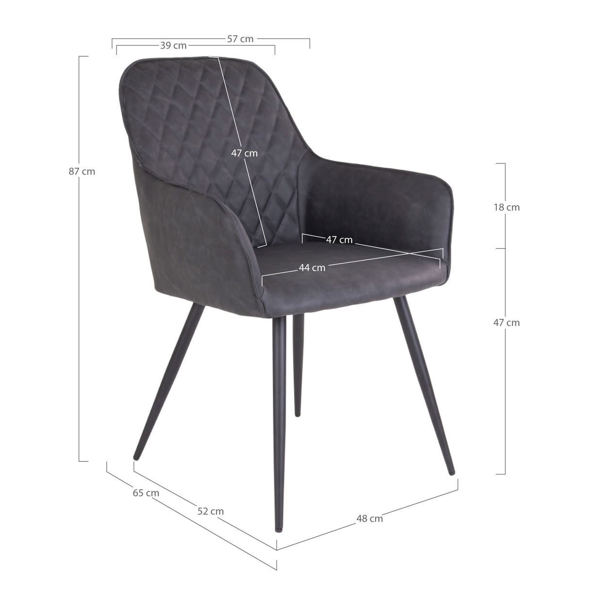 Esszimmerstuhl – Dunkelgraues PU Leder, Schwarzes Metallgestell, Ergonomische Sitzform - Harbo | House Nordic