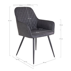Esszimmerstuhl – Dunkelgraues PU Leder, Schwarzes Metallgestell, Ergonomische Sitzform - Harbo | House Nordic