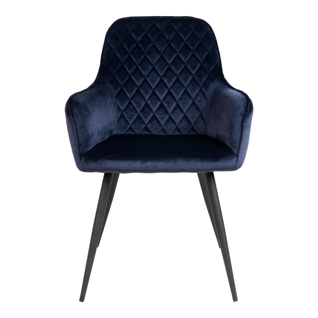 Esszimmerstuhl – Blauer Samt, gesteppte Rückenlehne, schwarze Metallbeine - Harbo | House Nordic