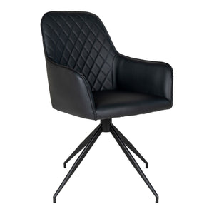 Esszimmerstuhl – Schwarzes PU Leder, 360° Drehfunktion, Schwarze Metallbeine - Harbo | House Nordic