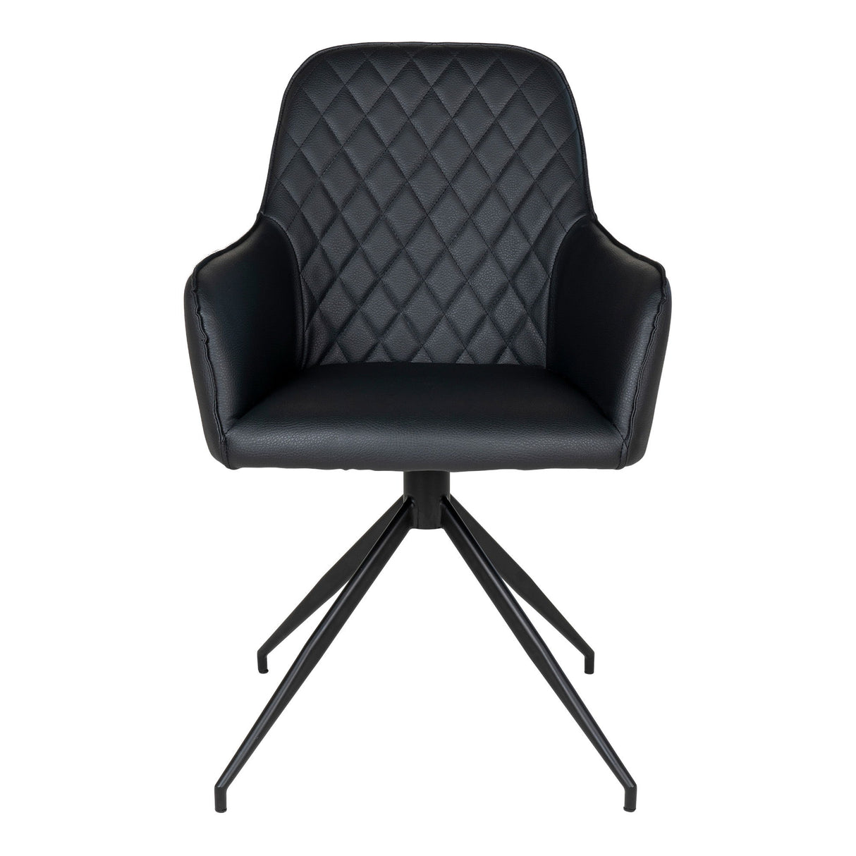 Esszimmerstuhl – Schwarzes PU Leder, 360° Drehfunktion, Schwarze Metallbeine - Harbo | House Nordic