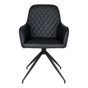Esszimmerstuhl – Schwarzes PU Leder, 360° Drehfunktion, Schwarze Metallbeine - Harbo | House Nordic