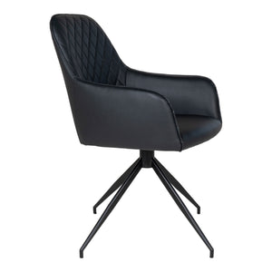 Esszimmerstuhl – Schwarzes PU Leder, 360° Drehfunktion, Schwarze Metallbeine - Harbo | House Nordic