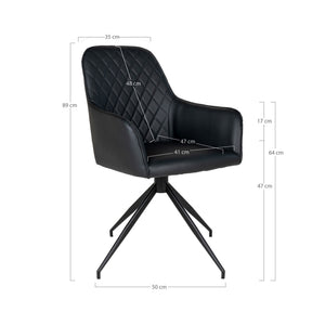 Esszimmerstuhl – Schwarzes PU Leder, 360° Drehfunktion, Schwarze Metallbeine - Harbo | House Nordic