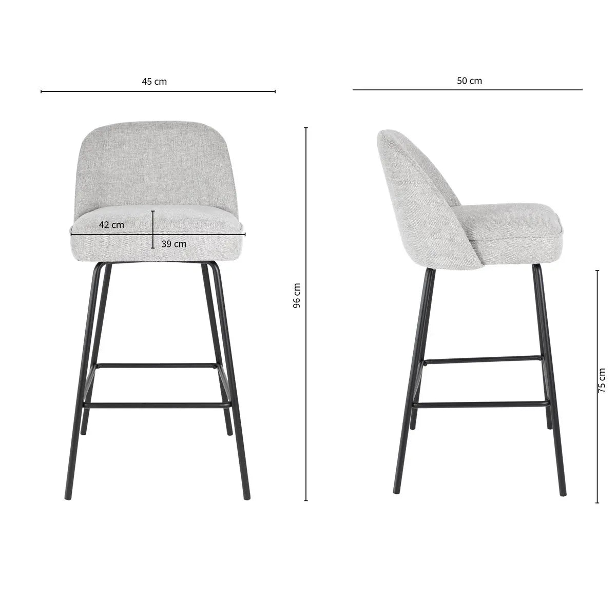 Barstuhl – Texture Stoff, Metall Gestell, Graue Farbe - Lucy | Kick Collection