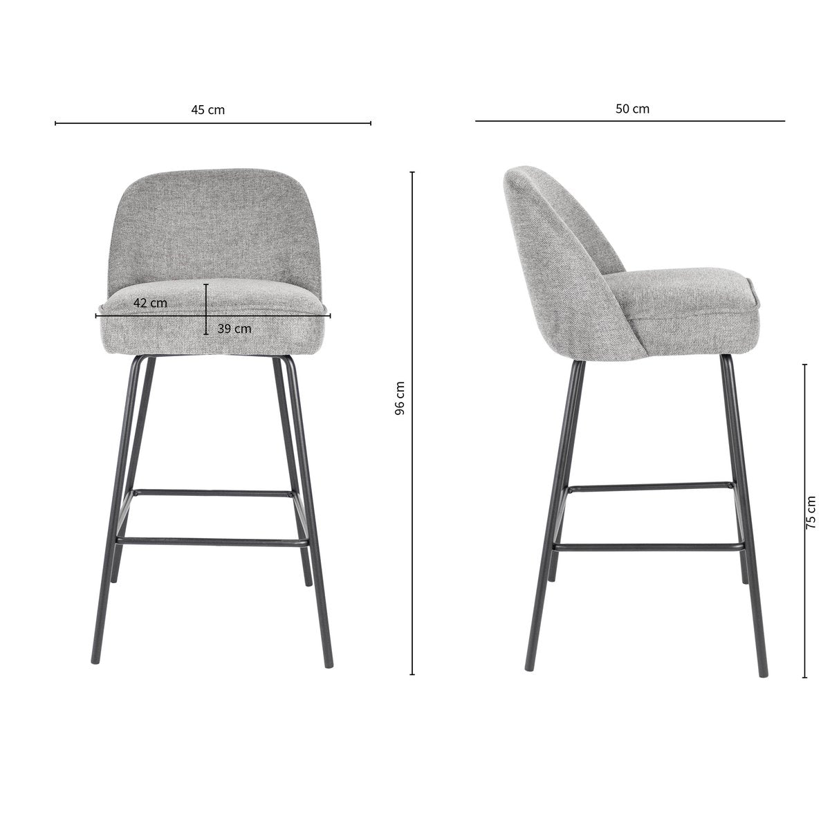 Barstuhl – Texture Stoff, Metall Gestell, Dunkelgraue Farbe - Lucy | Kick Collection