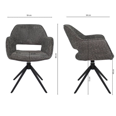 Drehstuhl – Dunkelgrauer Bouclé, Schwarzes Metallgestell, Offene Rückenlehne - Owen | Kick Collection