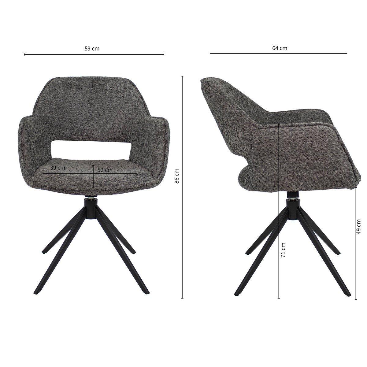 Drehstuhl – Bouclé Stoff, Metallgestell, Dunkelgraue Farbe - Owen | Kick Collection