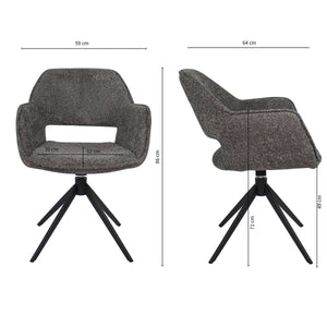 Drehstuhl – Bouclé Stoff, Metallgestell, Dunkelgraue Farbe - Owen | Kick Collection
