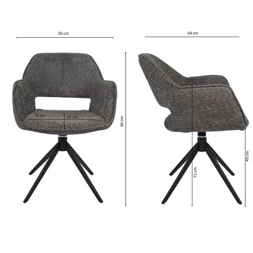 Drehstuhl – Bouclé Stoff, Metallgestell, Dunkelgraue Farbe - Owen | Kick Collection