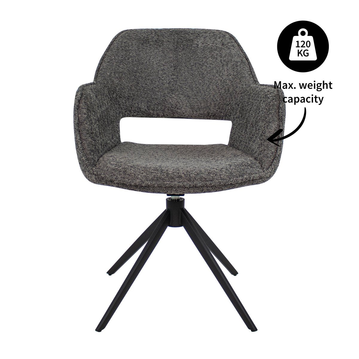 Drehstuhl – Bouclé Stoff, Metallgestell, Dunkelgraue Farbe - Owen | Kick Collection