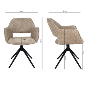 Drehstuhl – Bouclé Stoff, Schwarzes Metallgestell, Beige Farbe - Owen | Kick Collection