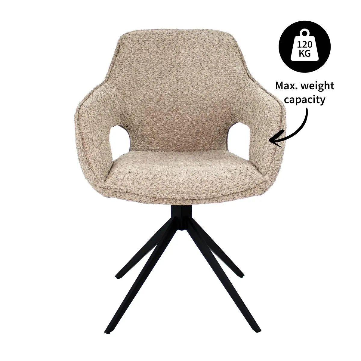 Drehstuhl – Bouclé Stoff, Schwarzes Metallgestell, Beige Farbe - Owen | Kick Collection