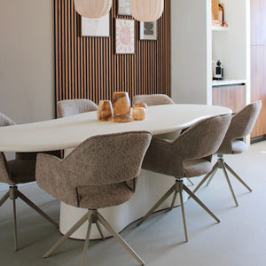 Drehstuhl – Bouclé Stoff, Taupe Metallgestell, Beige Farbe - Owen | Kick Collection
