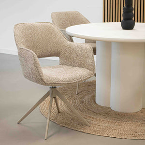 Drehstuhl – Bouclé Stoff, Taupe Metallgestell, Beige Farbe - Owen | Kick Collection
