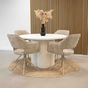 Drehstuhl – Bouclé Stoff, Taupe Metallgestell, Beige Farbe - Owen | Kick Collection