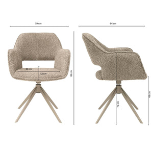 Drehstuhl – Bouclé Stoff, Taupe Metallgestell, Beige Farbe - Owen | Kick Collection