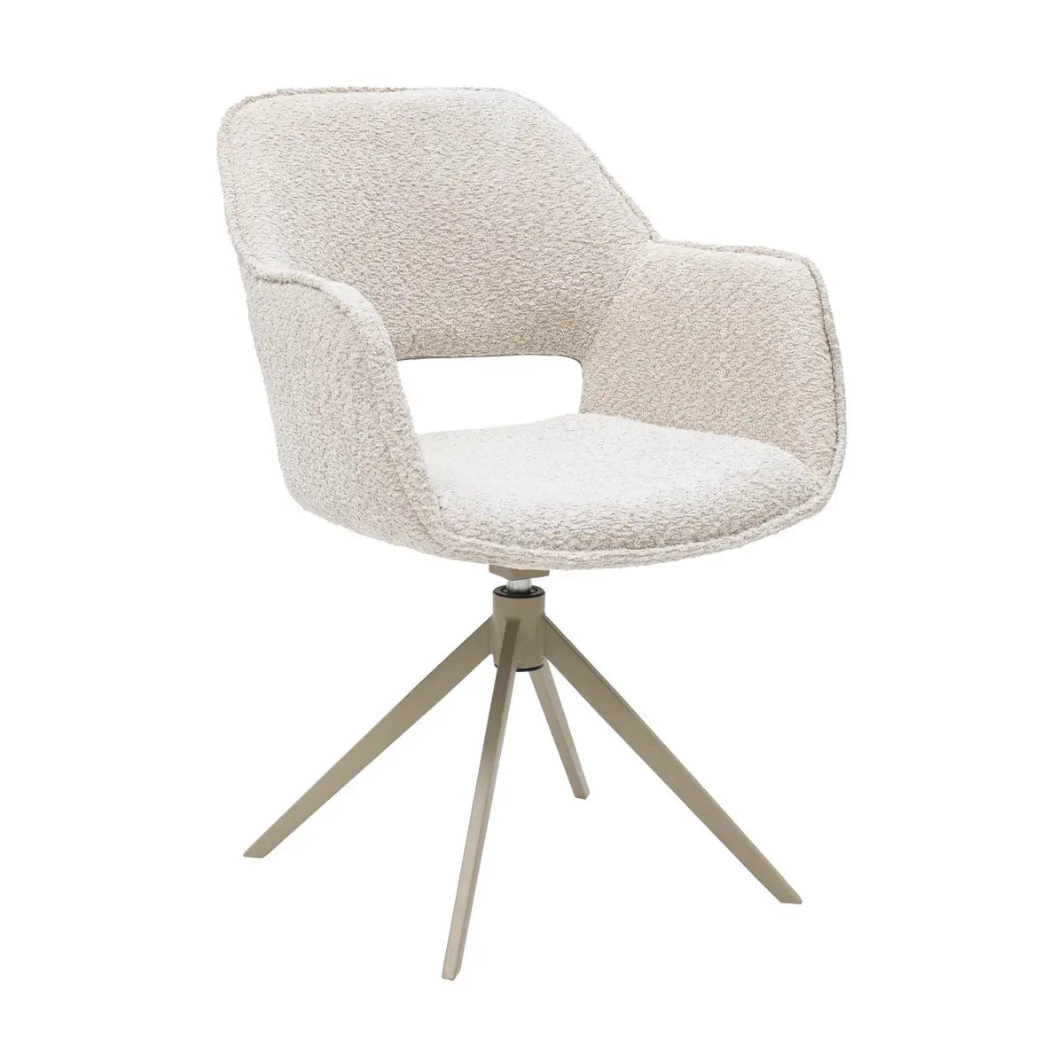 Drehstuhl – Bouclé Stoff, Taupe Metallgestell, Creme Farbe - Owen | Kick Collection