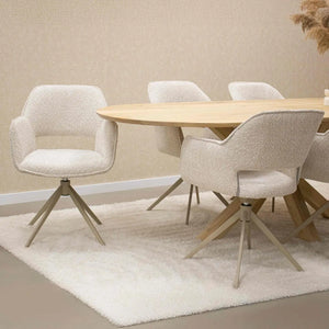 Drehstuhl – Bouclé Stoff, Taupe Metallgestell, Creme Farbe - Owen | Kick Collection