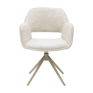 Drehstuhl – Bouclé Stoff, Taupe Metallgestell, Creme Farbe - Owen | Kick Collection