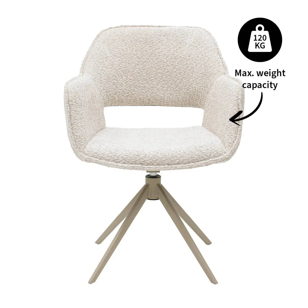 Drehstuhl – Bouclé Stoff, Taupe Metallgestell, Creme Farbe - Owen | Kick Collection