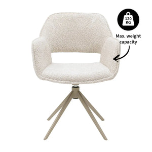 Drehstuhl – Bouclé Stoff, Taupe Metallgestell, Creme Farbe - Owen | Kick Collection