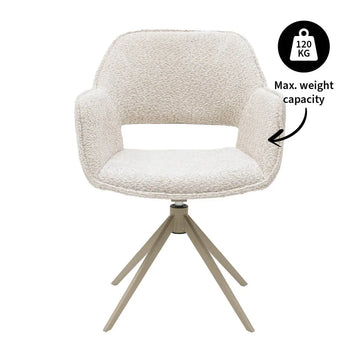Drehstuhl – Bouclé Stoff, Taupe Metallgestell, Creme Farbe - Owen | Kick Collection