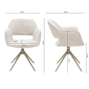 Drehstuhl – Bouclé Stoff, Taupe Metallgestell, Creme Farbe - Owen | Kick Collection