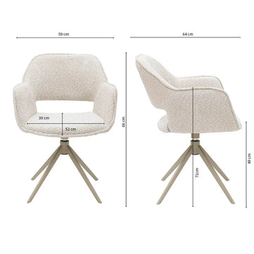 Drehstuhl – Bouclé Stoff, Taupe Metallgestell, Creme Farbe - Owen | Kick Collection