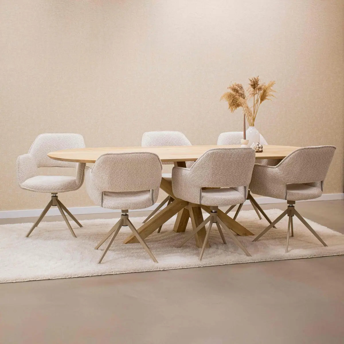 Drehstuhl – Bouclé Stoff, Taupe Metallgestell, Creme Farbe - Owen | Kick Collection