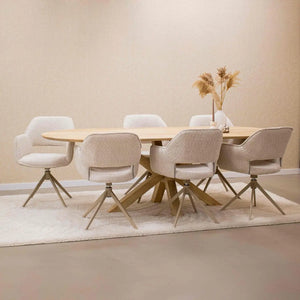 Drehstuhl – Bouclé Stoff, Taupe Metallgestell, Creme Farbe - Owen | Kick Collection