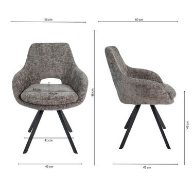 Esszimmerstuhl – Dunkelgrauer Chenille, Schwarzes Metallgestell, Offene Rückenlehne - Jorn | Kick Collection