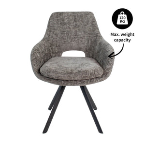 Esszimmerstuhl – Dunkelgrauer Chenille, Schwarzes Metallgestell, Offene Rückenlehne - Jorn | Kick Collection