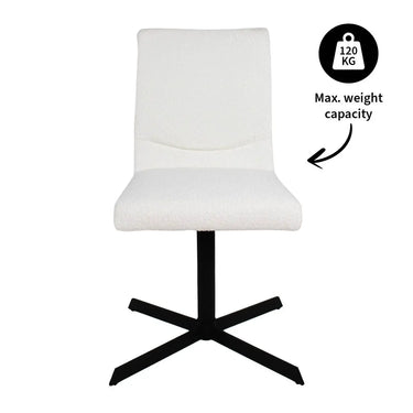 Drehstuhl – Bouclé Stoff, Metallrahmen, 360° Drehfunktion, Weiß - Sam | Kick
