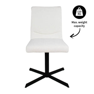 Drehstuhl – Bouclé Stoff, Metallrahmen, 360° Drehfunktion, Weiß - Sam | Kick