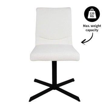 Drehstuhl – Bouclé Stoff, Metallrahmen, 360° Drehfunktion, Weiß - Sam | Kick