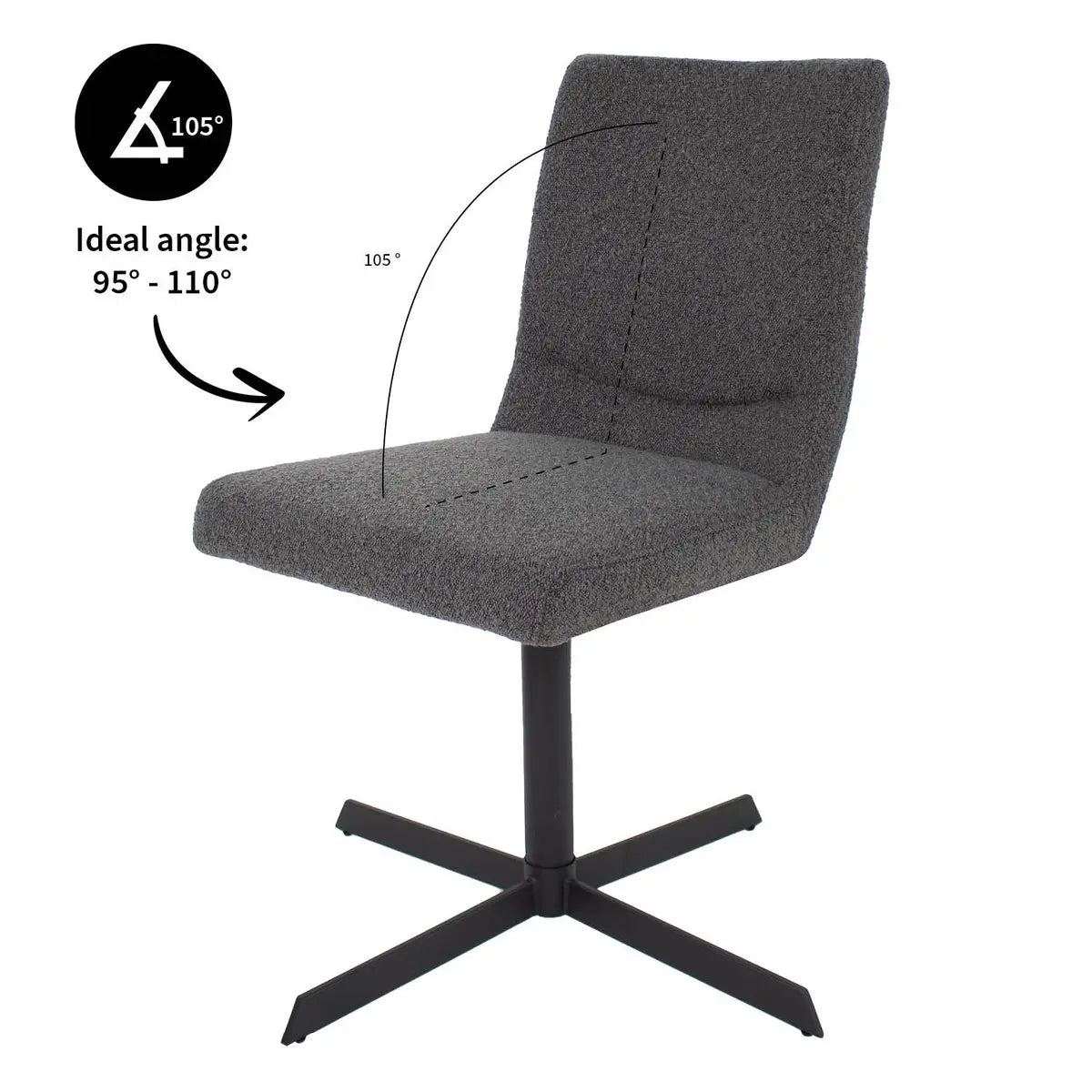 Drehstuhl – Bouclé Stoff, Metallrahmen, 360° Drehfunktion, Dunkelgrau - Sam | Kick