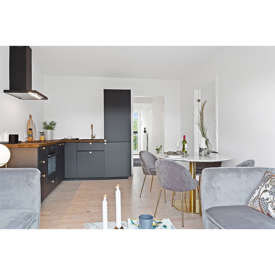Esszimmerstuhl – Grauer Samt, Messingbeine, 76 cm - Geneve | House Nordic
