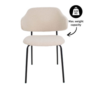 Esszimmerstuhl – Beiges Bouclé, Schwarzes Metall, Schwebende Rückenlehne - Ella | Kick Collection