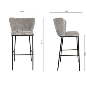 Barhocker – Graue Farbe, Chenille Stoff, Breite Rückenlehne - Bo | Kick Collection