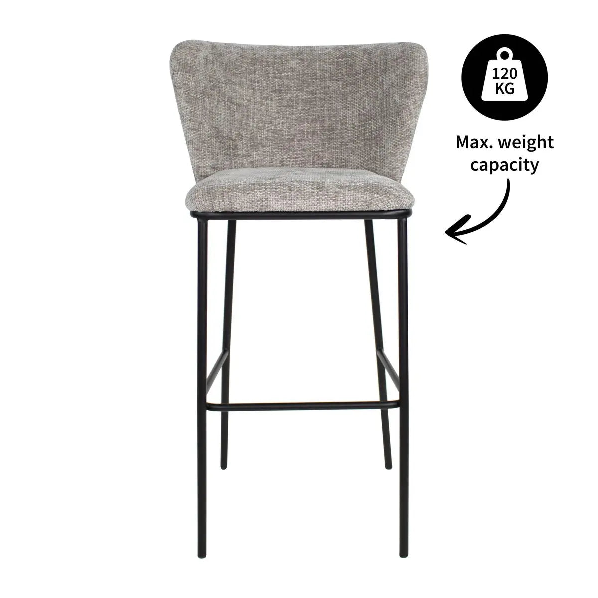 Barhocker – Graue Farbe, Chenille Stoff, Breite Rückenlehne - Bo | Kick Collection