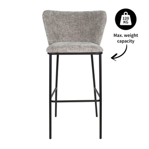 Barhocker – Graue Farbe, Chenille Stoff, Breite Rückenlehne - Bo | Kick Collection
