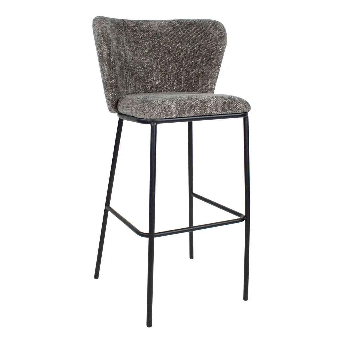 Barhocker – Dunkelgraue Farbe, Chenille Stoff, Breite Rückenlehne - Bo | Kick Collection