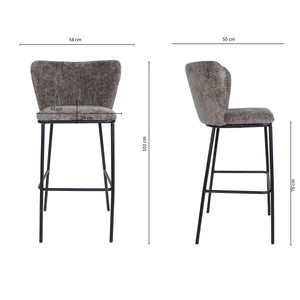 Barhocker – Dunkelgraue Farbe, Chenille Stoff, Breite Rückenlehne - Bo | Kick Collection