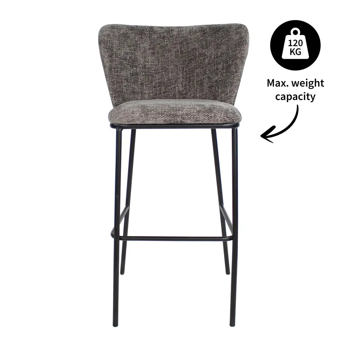 Barhocker – Dunkelgraue Farbe, Chenille Stoff, Breite Rückenlehne - Bo | Kick Collection