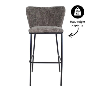 Barhocker – Dunkelgraue Farbe, Chenille Stoff, Breite Rückenlehne - Bo | Kick Collection