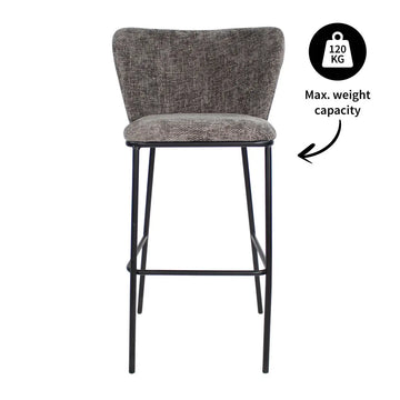 Barhocker – Dunkelgraue Farbe, Chenille Stoff, Breite Rückenlehne - Bo | Kick Collection