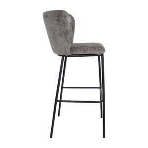Barhocker – Dunkelgraue Farbe, Chenille Stoff, Breite Rückenlehne - Bo | Kick Collection