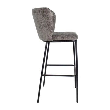 Barhocker – Dunkelgraue Farbe, Chenille Stoff, Breite Rückenlehne - Bo | Kick Collection